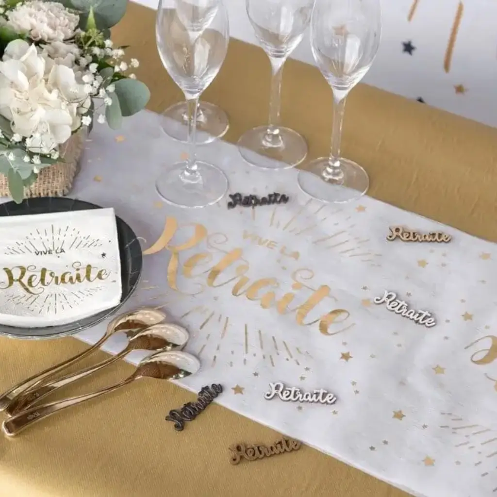 Serviette Vive la Retraite Blanc &amp; Or - Lot de 20