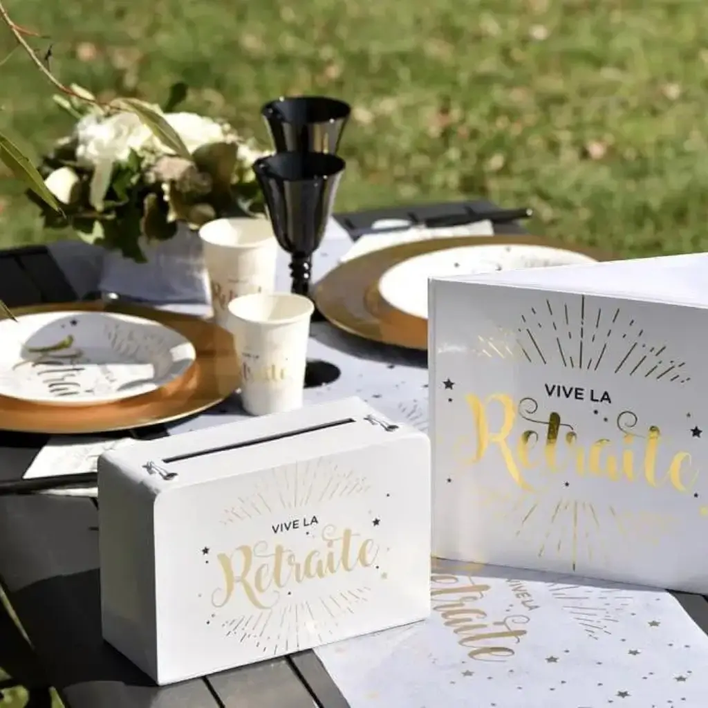 Tirelire Vive la Retraite Blanc &amp; Or