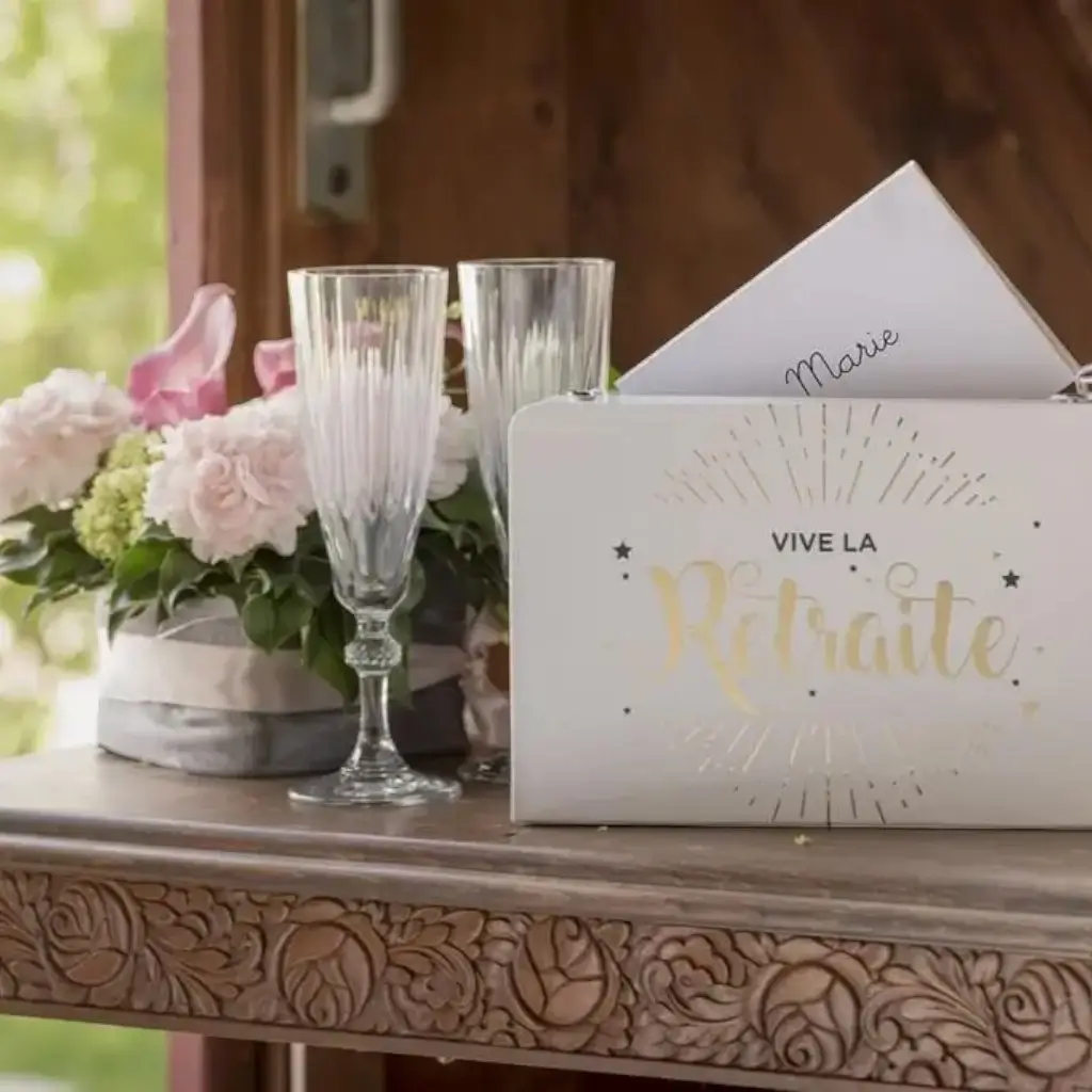 Tirelire Vive la Retraite Blanc &amp; Or