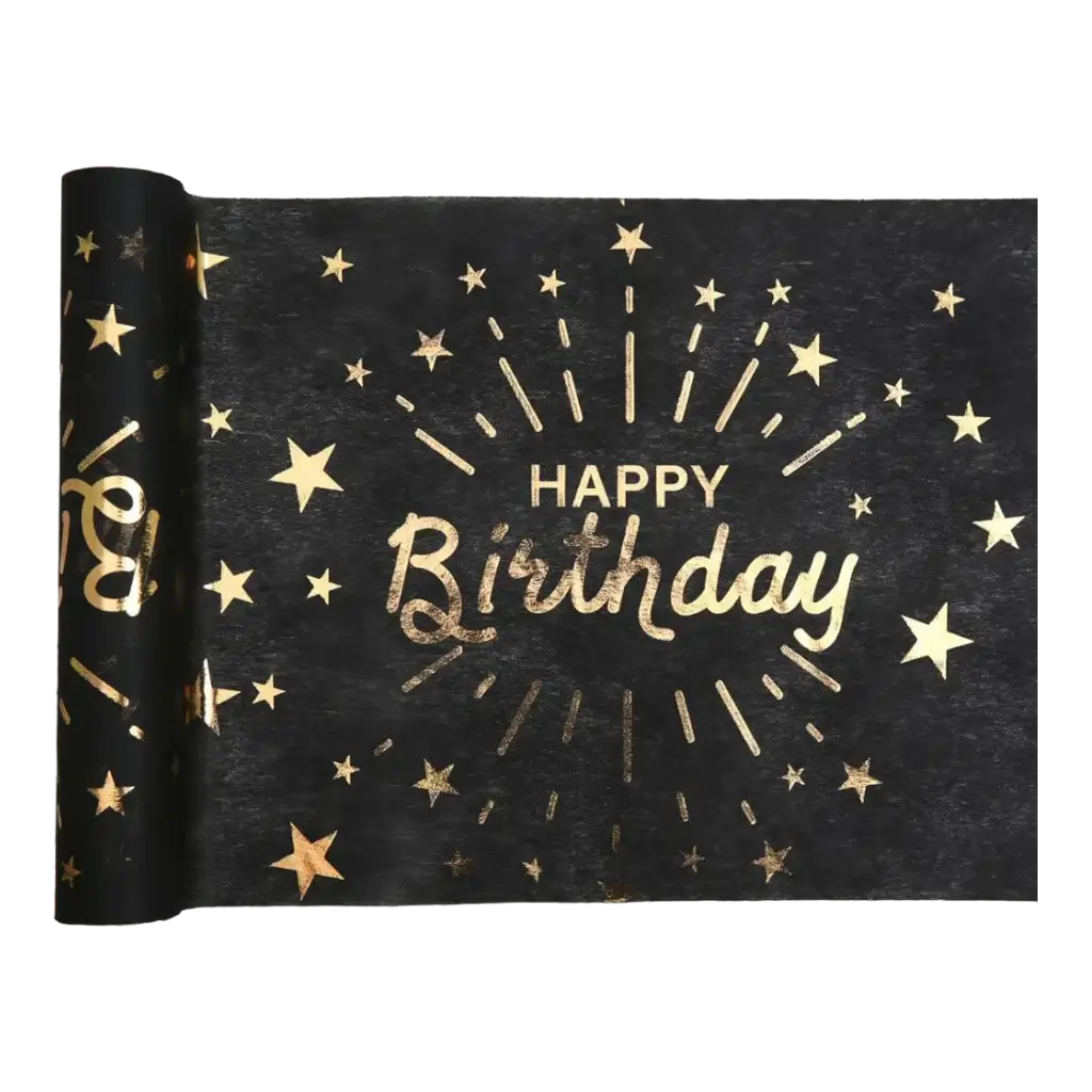 Chemin de table Happy Birthday Noir &amp; Or 5 mètres