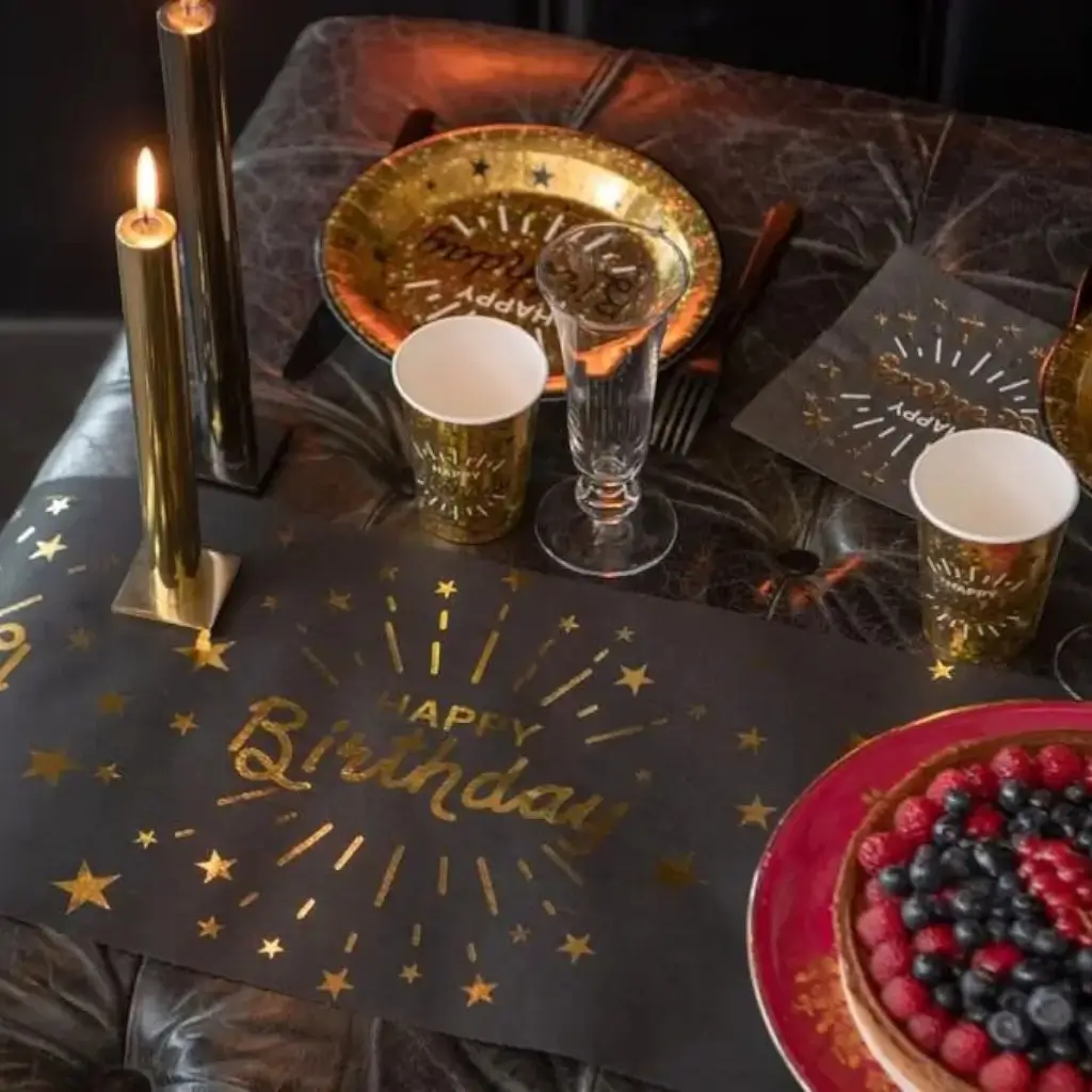 Chemin de table Happy Birthday Noir &amp; Or 5 mètres