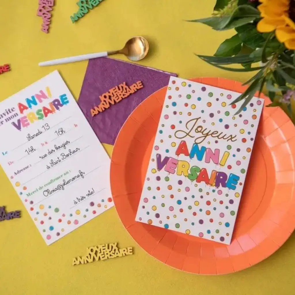 Carte d&#39;invitation Anniversaire Motifs Ballons - Lot de 6