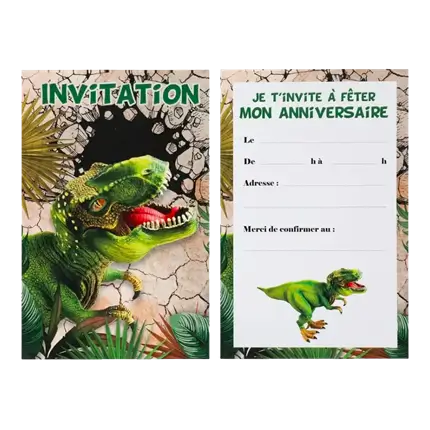 Carte d'invitation Dinosaure T Rex - Lot de 6
