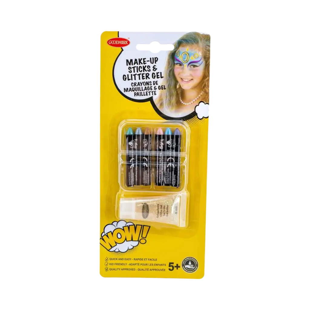 6 Crayons de maquillage effet perlé + Tube Gel pailleté