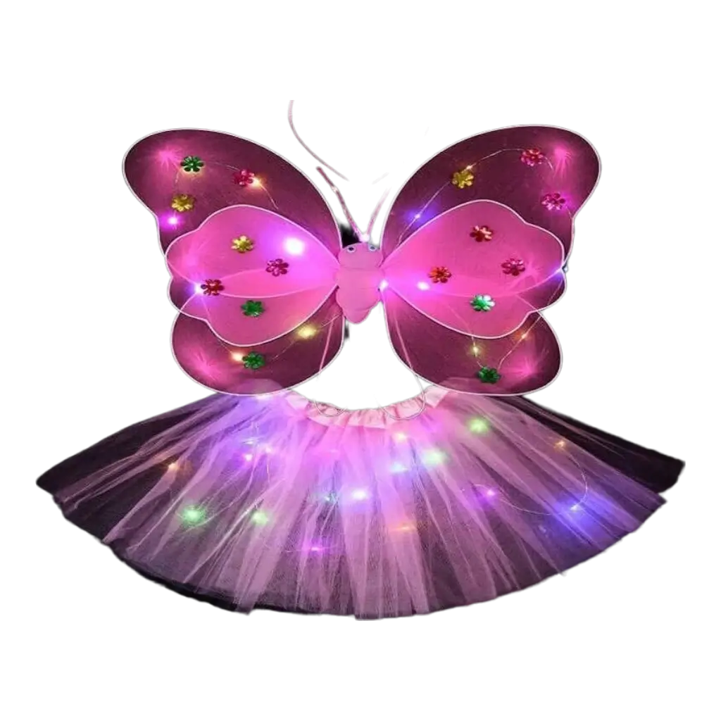 Costume de papillon LED rose (4 pièces)