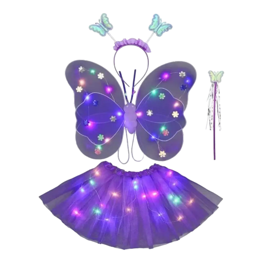 Costume de papillon LED violet (4 pièces)
