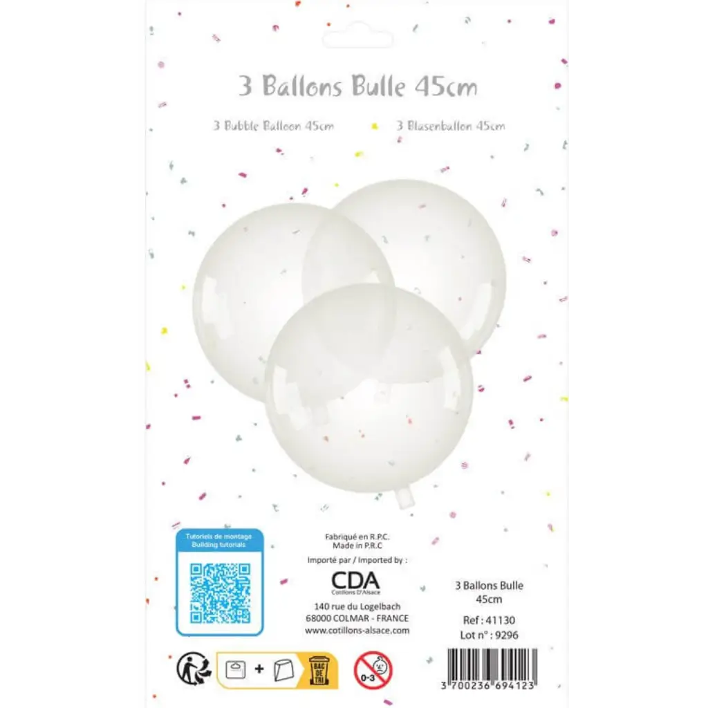 Ballon Bulle transparent ø45cm - Lot de 3 
