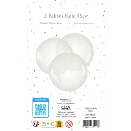 Ballon Bulle transparent ø45cm - Lot de 3