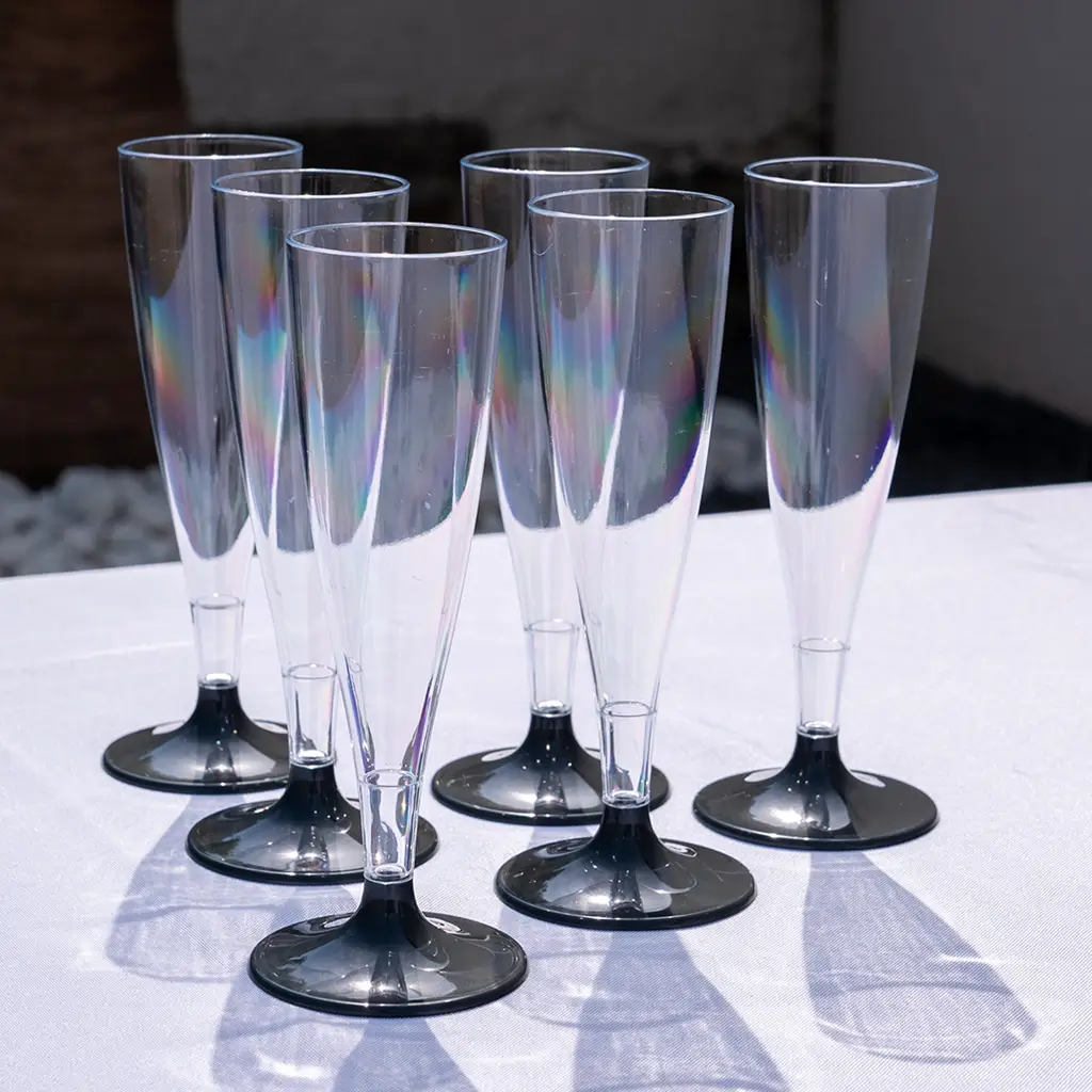 Flûte à Champagne Transparent Pied Gris Anthracite - 14cl - Lot de 6
