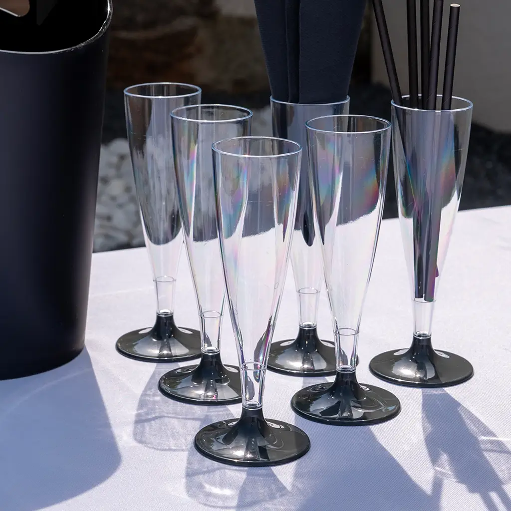 Flûte à Champagne Transparent Pied Gris Anthracite - 14cl - Lot de 6
