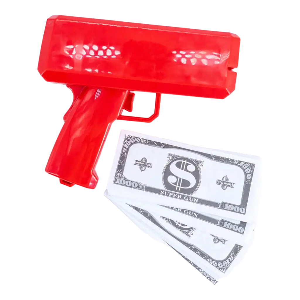 Pistolet à Billets - Couleur Rouge - 100 Faux Billets Inclus