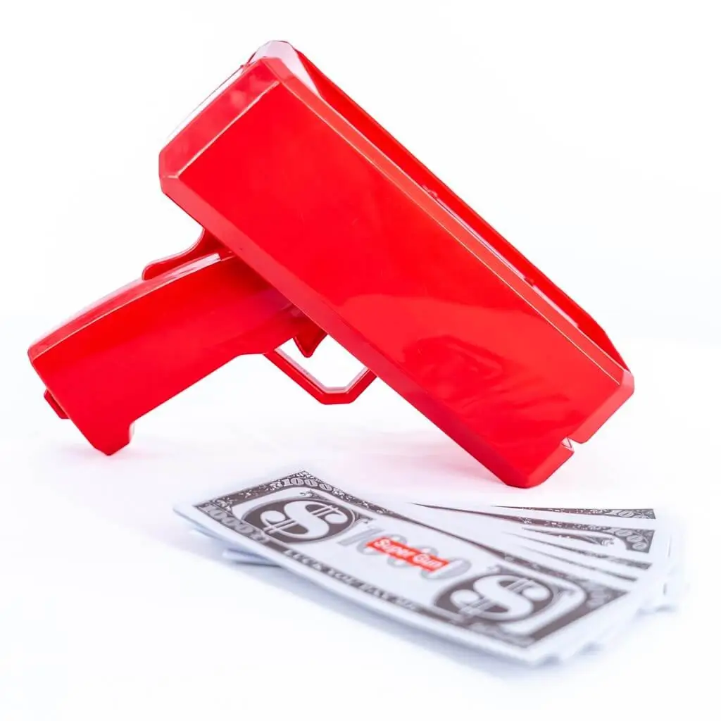 Pistolet à Billets - Couleur Rouge - 100 Faux Billets Inclus