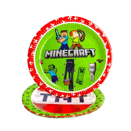 Assiette en carton Minecraft ø23cm - Lot de 8