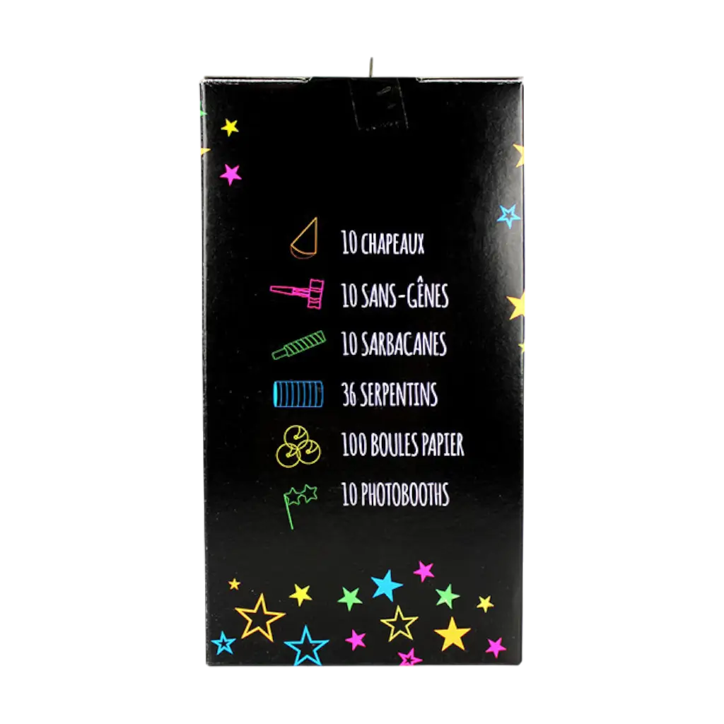 Kit cotillons Fluo multicolore 10 personnes 