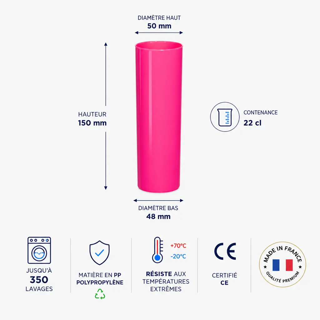 Verre tube incassable Rose 22cl