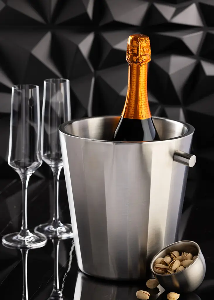 Seau à vin isotherme en inox satiné - 1 bouteille 20 x 21,5 cm