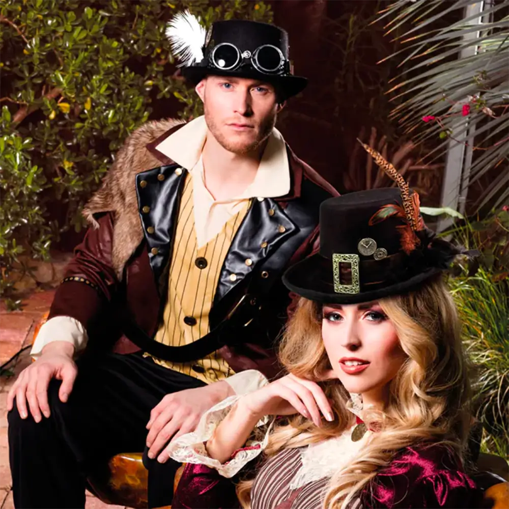 Chapeau haut de forme steampunk avec lunettes et plumes d&#39;autruche