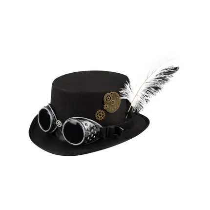 Chapeau haut de forme steampunk avec lunettes et plumes d'autruche