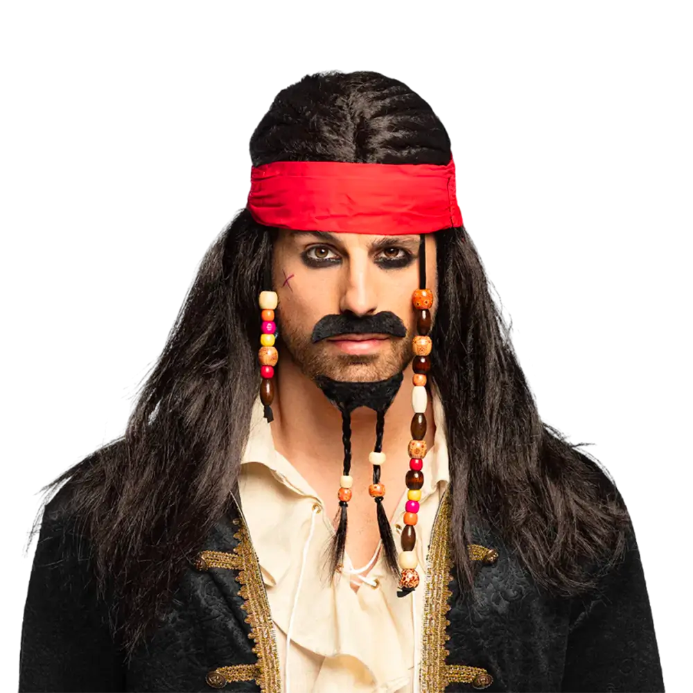 Perruque pirate Tobias avec bandana, moustache et barbe