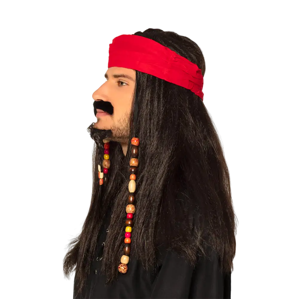 Perruque pirate Tobias avec bandana, moustache et barbe