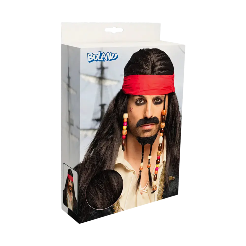 Perruque pirate Tobias avec bandana, moustache et barbe