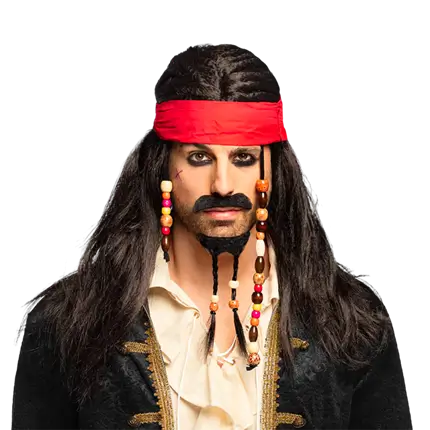 Perruque pirate Tobias avec bandana, moustache et barbe