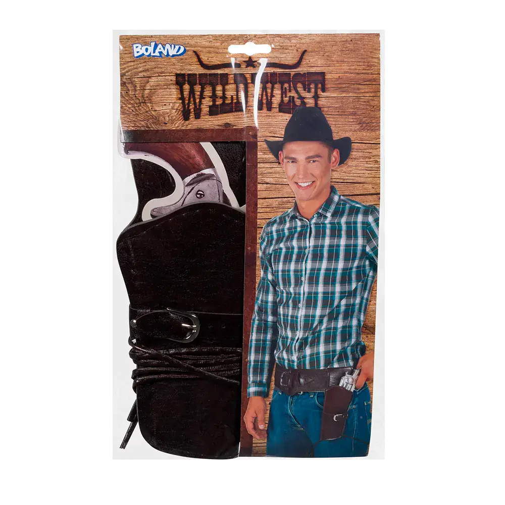 Ceinture de cowboy noire avec étui et porte-cartouches – 114 cm