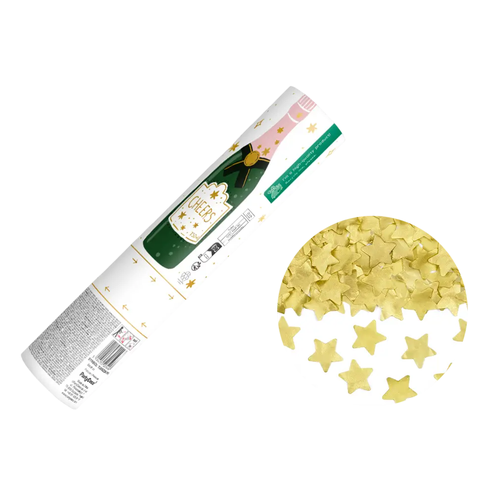 Canon à confettis - Étoiles dorées biodégradables - 20 cm