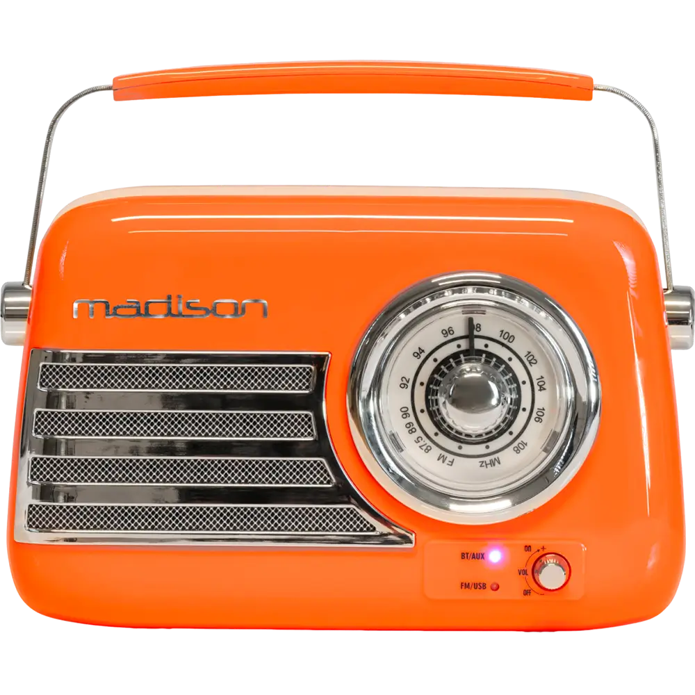 Radio Vintage Autonome avec Bluetooth USB &amp; FM 30W Orange