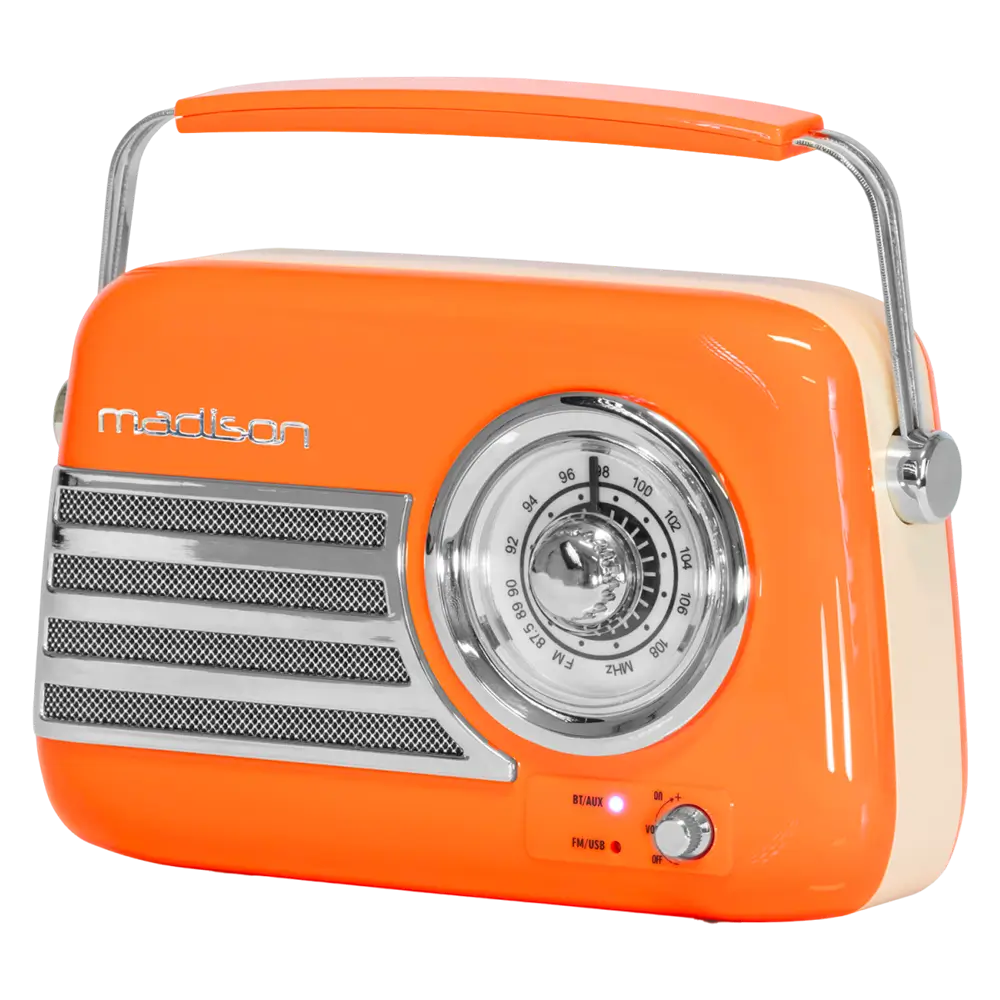 Radio Vintage Autonome avec Bluetooth USB &amp; FM 30W Orange
