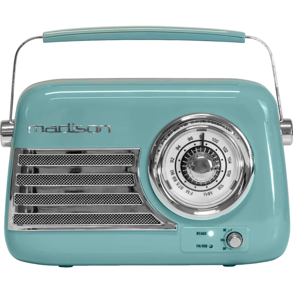 Radio Vintage Autonome avec Bluetooth USB &amp; FM 30W Bleu