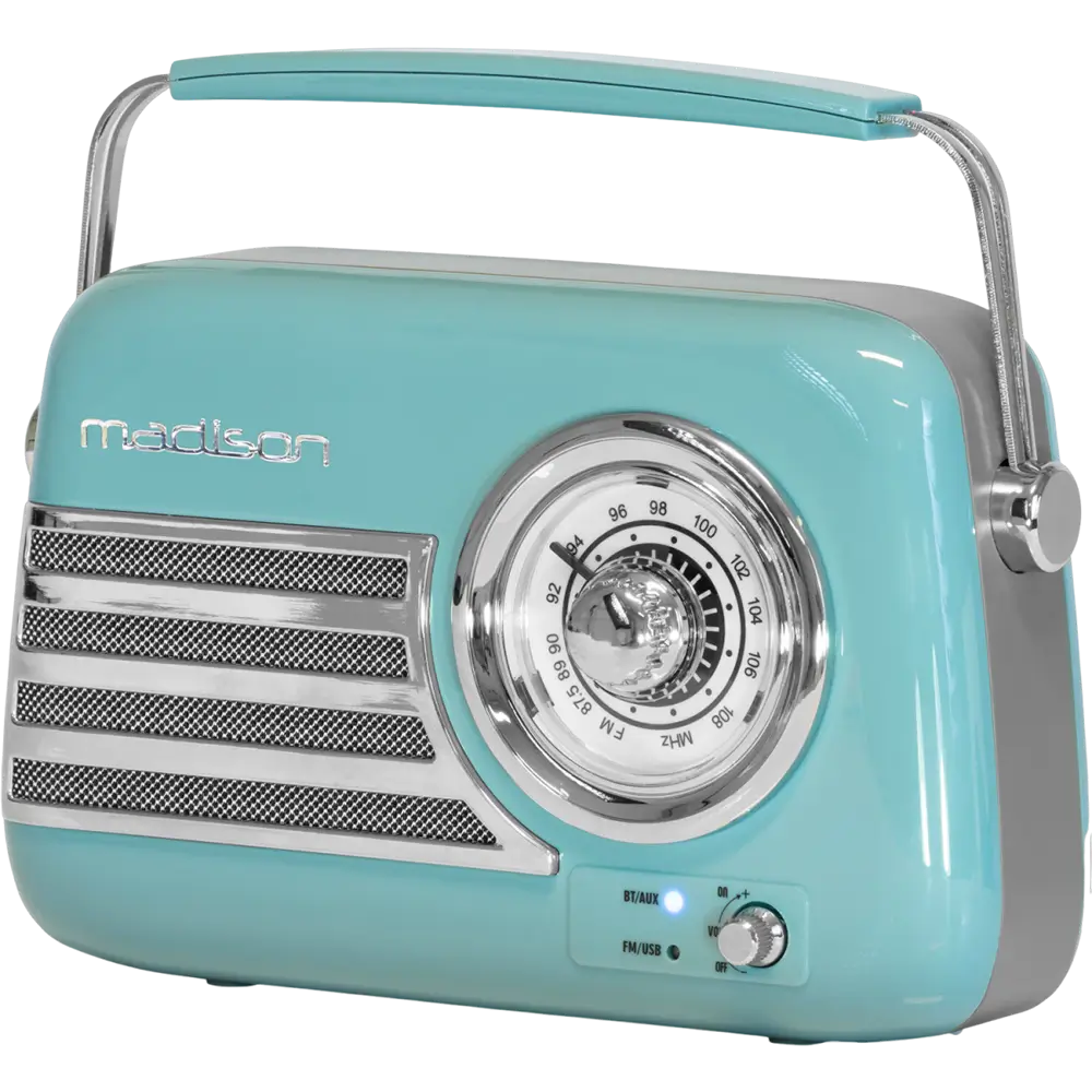 Radio Vintage Autonome avec Bluetooth USB &amp; FM 30W Bleu