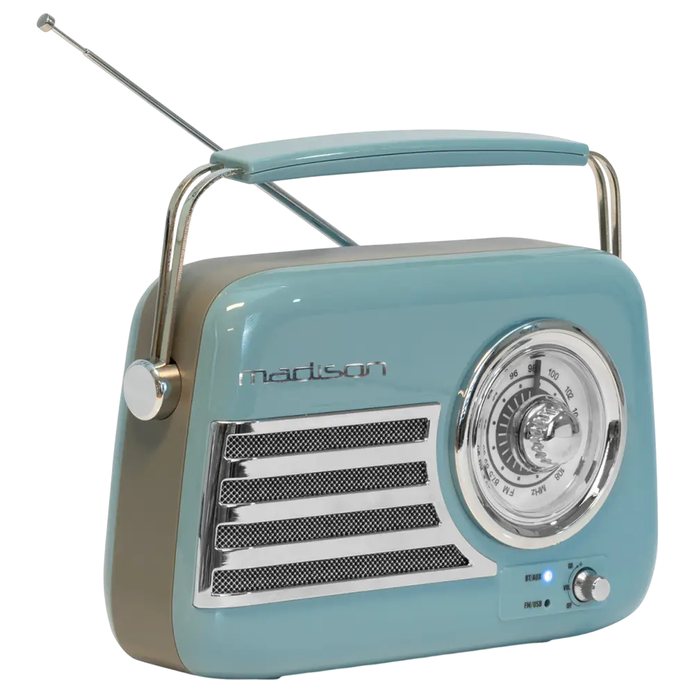 Radio Vintage Autonome avec Bluetooth USB &amp; FM 30W Bleu