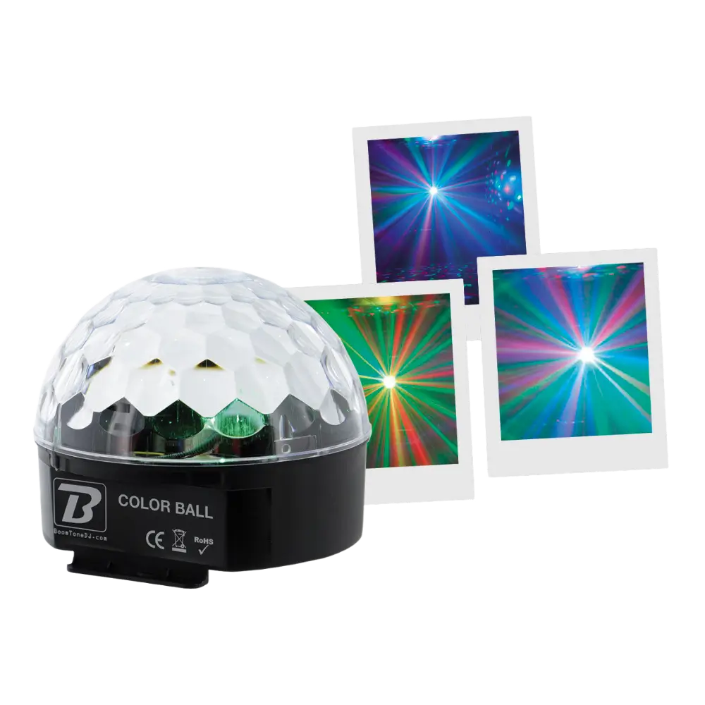 Jeu de lumière LED Color Ball – RGB 9W, 82 lentilles, télécommande incluse