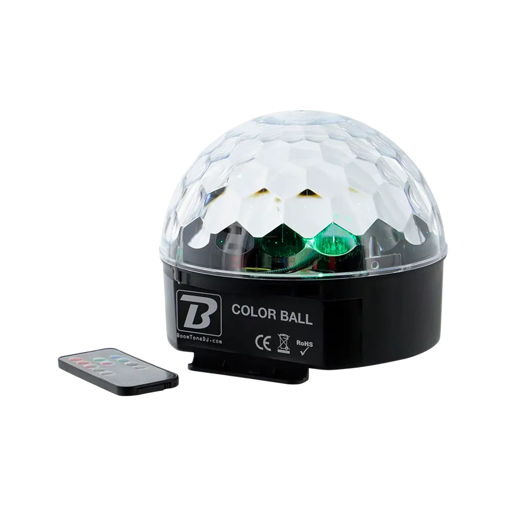 Jeu de lumière LED Color Ball – RGB 9W, 82 lentilles, télécommande incluse