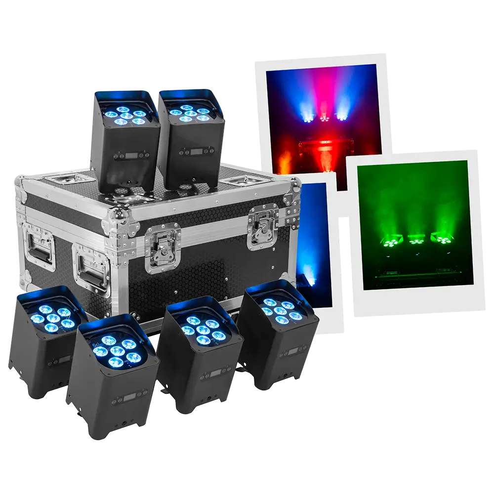 Projecteurs LED IZY Glow Set Mac Mah – 6x15W RGBWA-UV, DMX sans fil, rechargeable