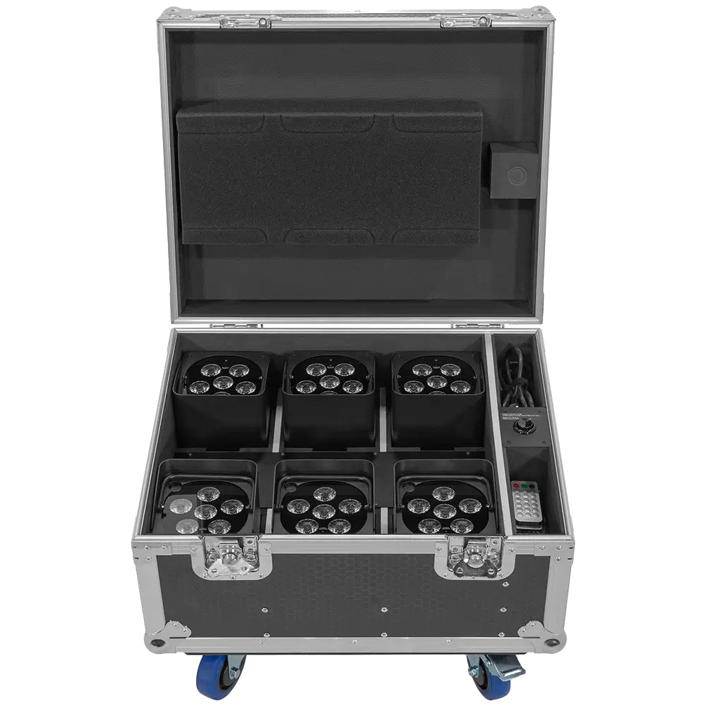 Projecteurs LED IZY Glow Set Mac Mah – 6x15W RGBWA-UV, DMX sans fil, rechargeable