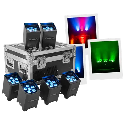 Projecteurs LED "IZY Glow Set" Mac Mah – 6x15W RGBWA-UV, DMX sans fil, rechargeable