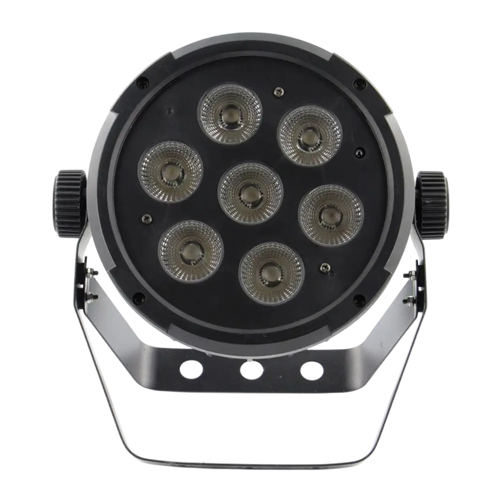 Projecteur PAR LED 7x10W 5in1 – 7 LED RGBWA, DMX, modes auto et musical et télécommande