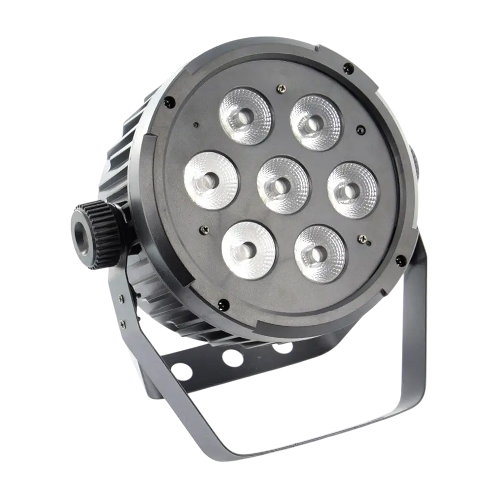Projecteur PAR LED 7x10W 5in1 – 7 LED RGBWA, DMX, modes auto et musical et télécommande