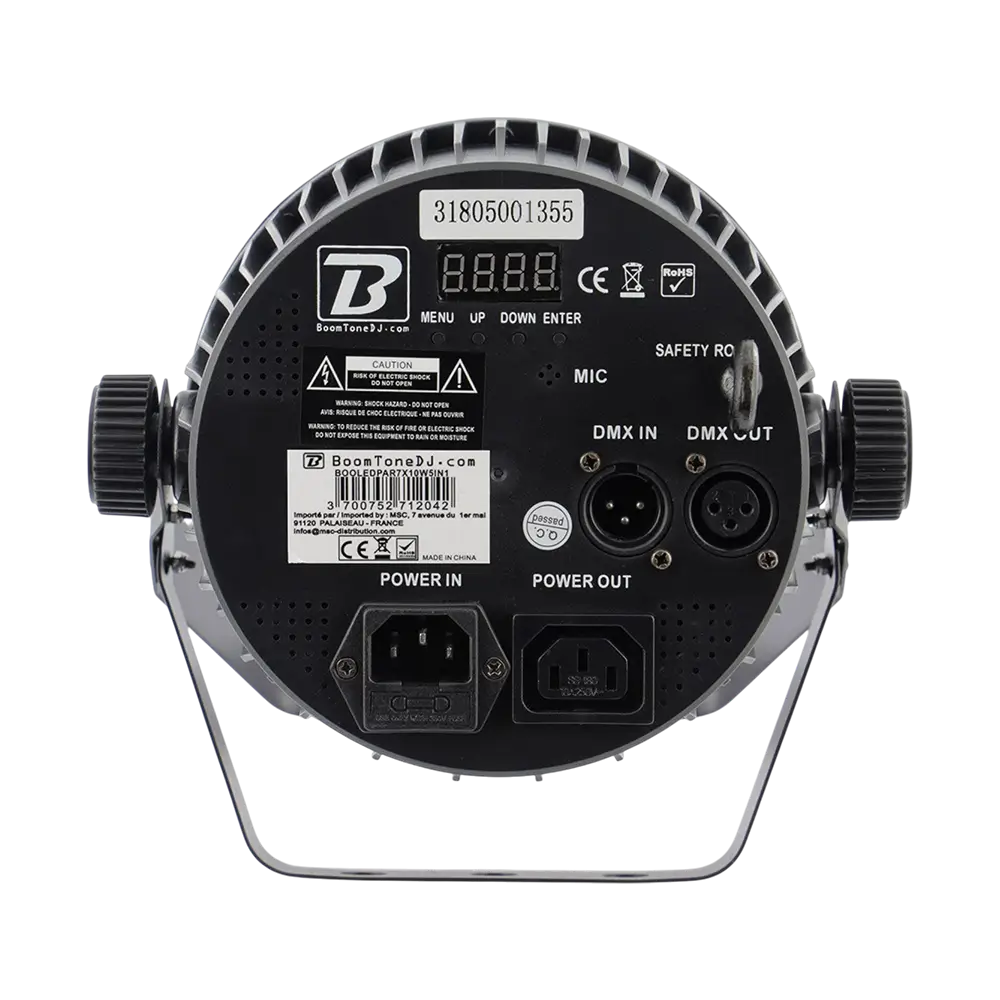 Projecteur PAR LED 7x10W 5in1 – 7 LED RGBWA, DMX, modes auto et musical et télécommande