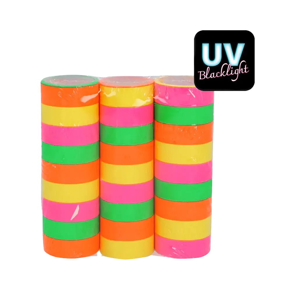 Set 3 rouleaux serpentins papier - Néon fluorescent réactif UV 4m