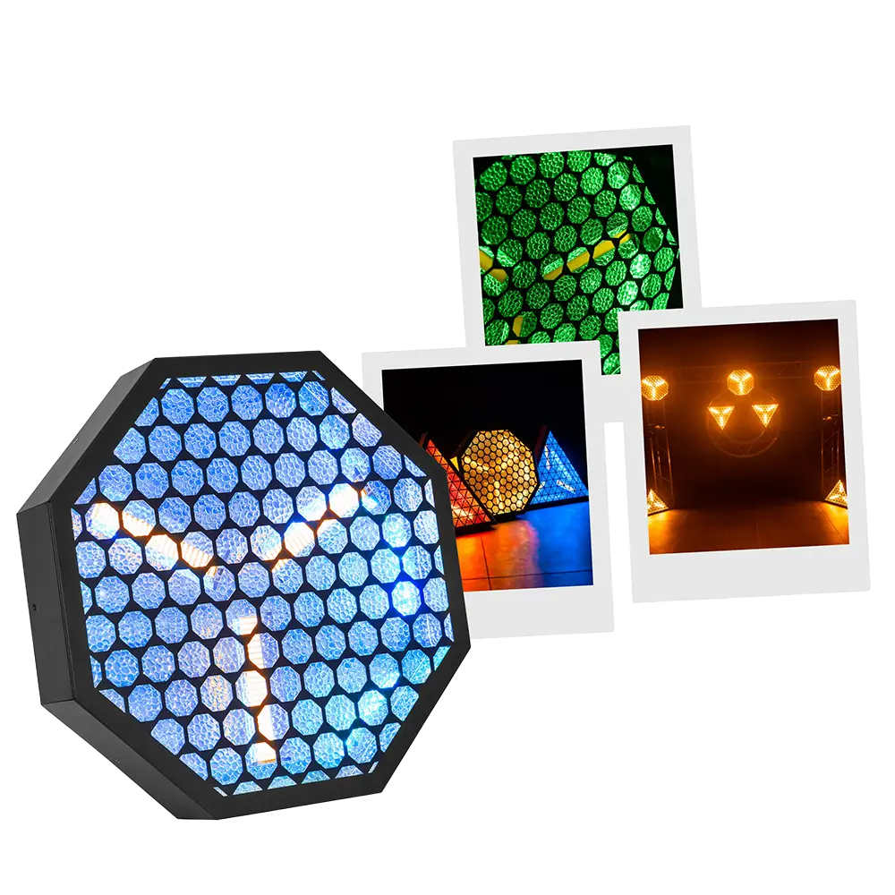 Effet LED rétro Amber-O octogonal ambre + RGB DMX – Mac Mah
