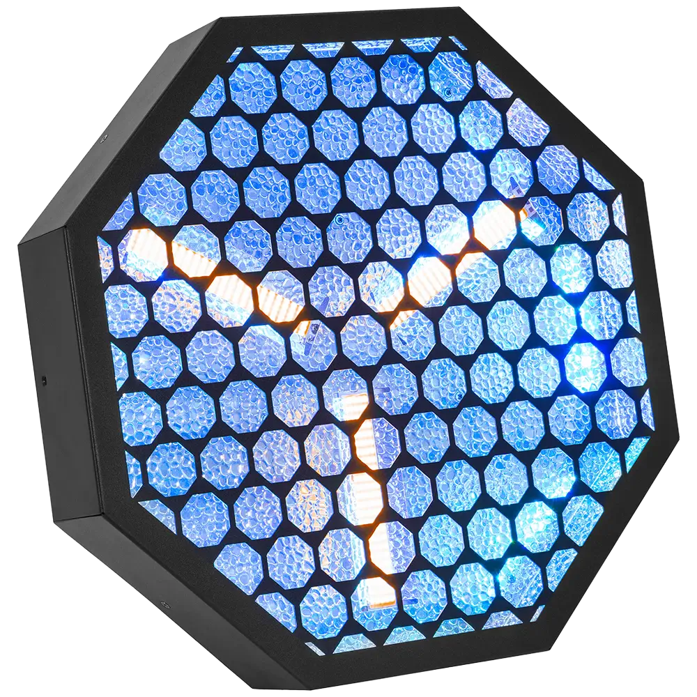 Effet LED rétro Amber-O octogonal ambre + RGB DMX – Mac Mah
