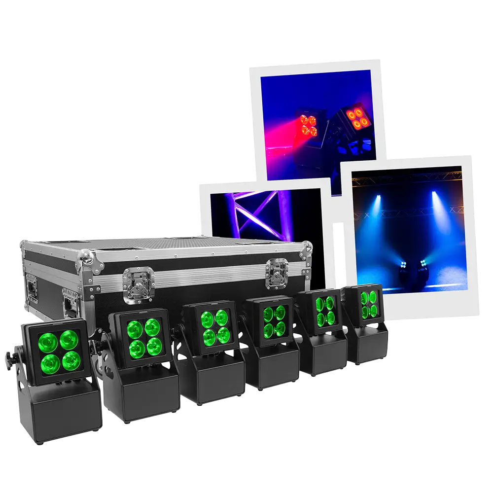 Projecteur PAR LED Evolite Tropikolor 4x15W FC – sur batterie IP65 (x6)