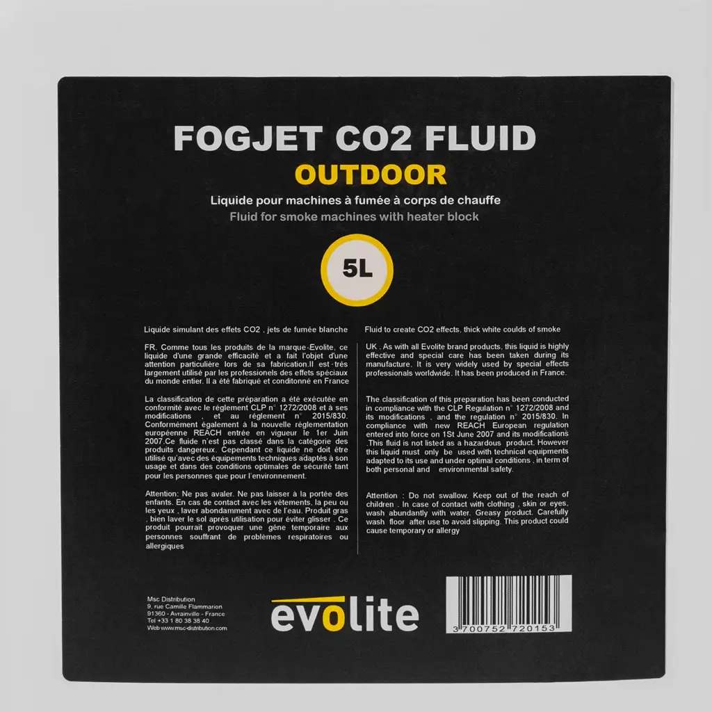 Liquide à fumée effet CO2 – FogJet CO2 Outdoor Evolite – Usage extérieur – Bidon 5L 