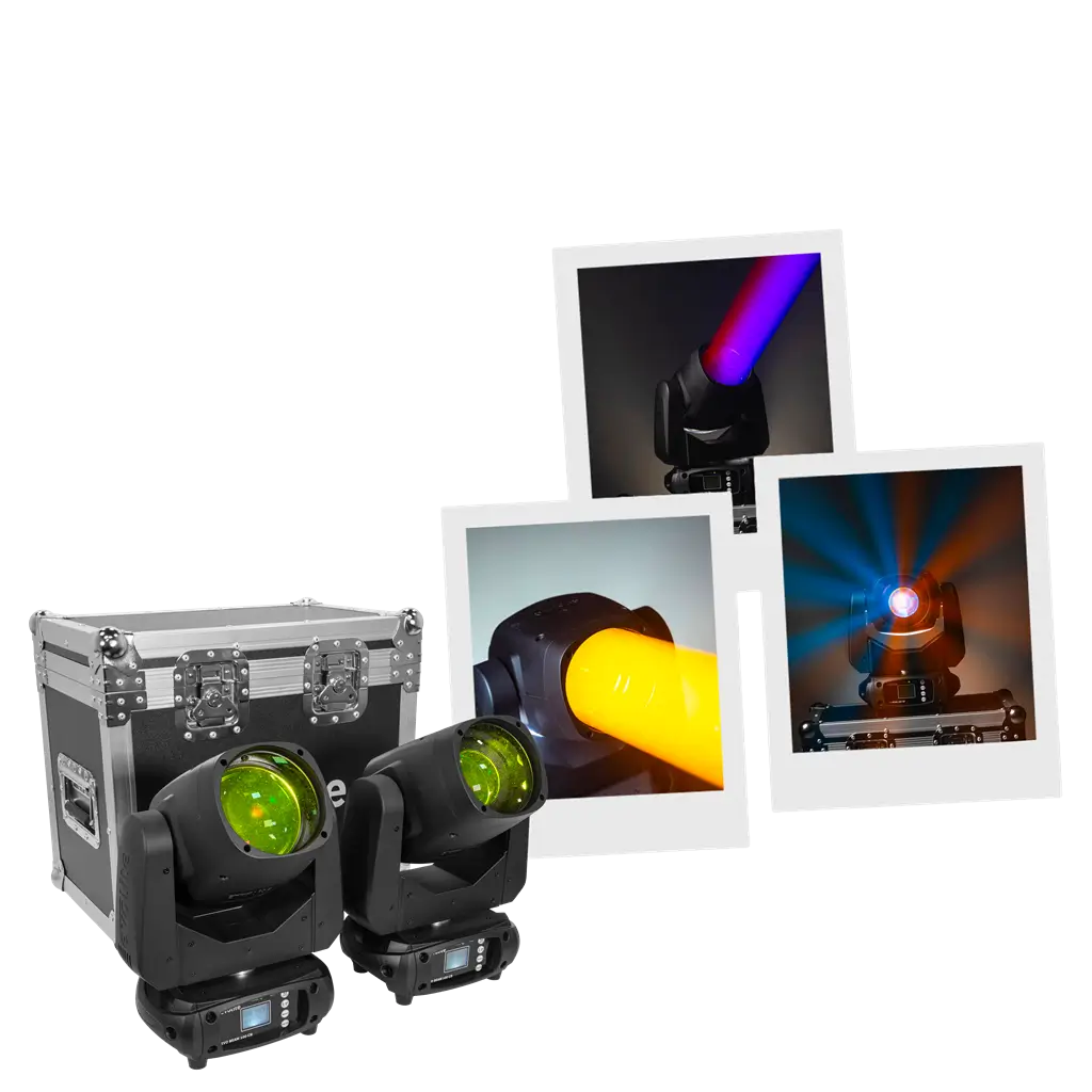 Pack 2 projecteurs beam 100 W en flight case – Evo Beam 100 CR Set Evolite – Contrôle DMX &amp; LED multicolore