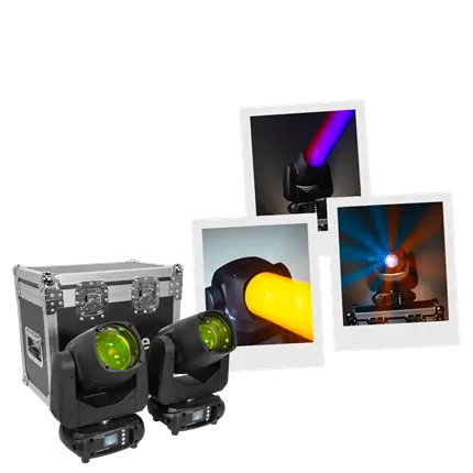 Pack 2 projecteurs beam 100 W en flight case – Evo Beam 100 CR Set Evolite – Contrôle DMX &amp; LED multicolore