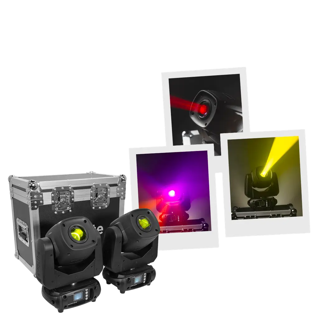 Pack 2 projecteurs spot 100 W en flight case – Evo Spot 100 CR Set Evolite – LED multicolore &amp; contrôle DMX