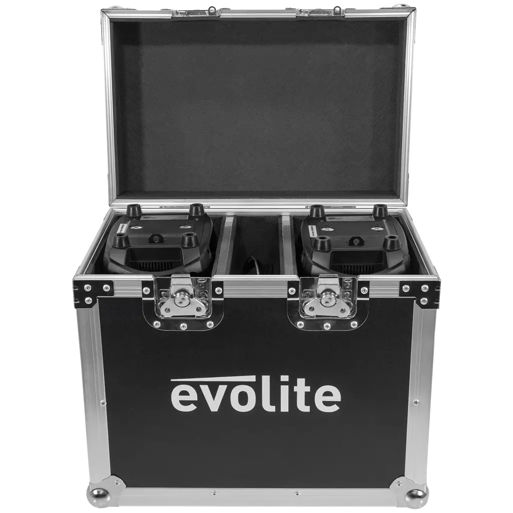 Pack 2 projecteurs spot 100 W en flight case – Evo Spot 100 CR Set Evolite – LED multicolore &amp; contrôle DMX